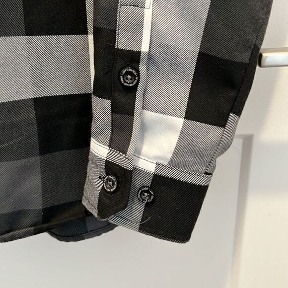 Mens Dixxon Flannel Co Finish Line D Tech gray black white plaid button shirt - Picture 4 of 11